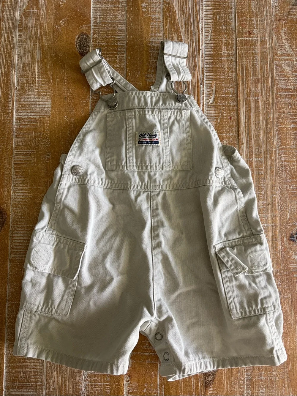 Vintage 1999 Old Navy Baby Shortalls 6-12M Cream Cargo Overalls 90s